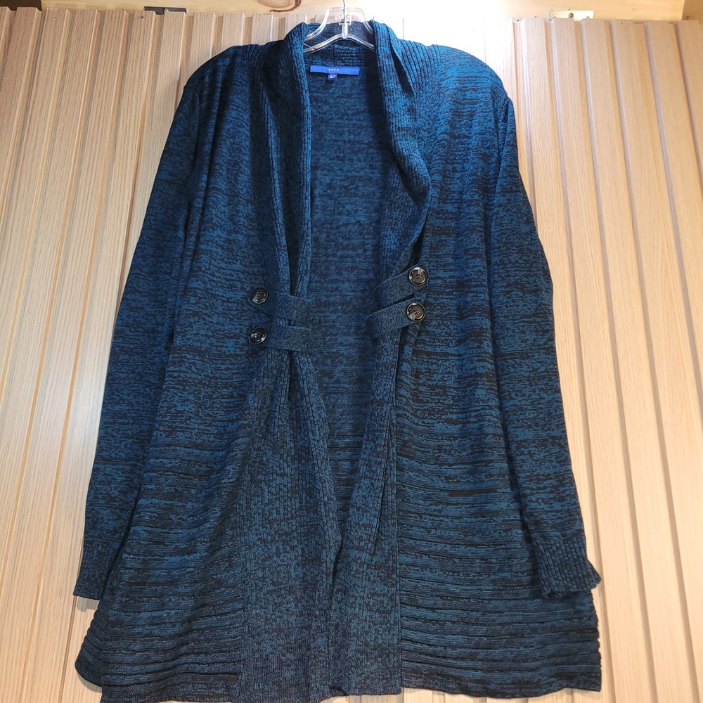 Apt 9 Womens XXL Teal Black Space Dye Open Front Cardigan Shawl Collar Sweater